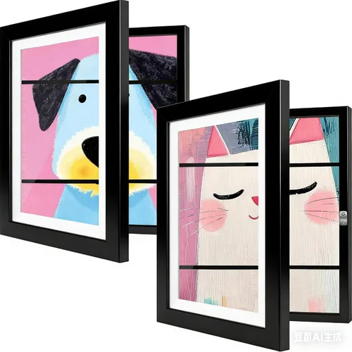 Vista 9 de Paquete de 4 marcos de arte para niños de 8.5x11 pulgadas, marcos reversibles cambiables para exhibición de fotos, almacenamiento para proyectos