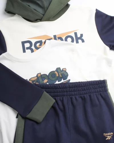 Vista 2 de Reebok Conjunto deportivo deportivo para niños, camisa de manga larga de 3 piezas y pantalones deportivos, chándal de forro polar de rendimiento