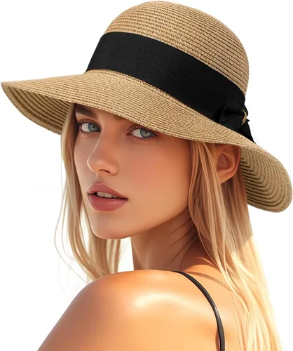Vista 11 de Beach Hats for Women, Sun Straw Hat for Women, UPF 50+ UV Foldable Sun Hat Beige