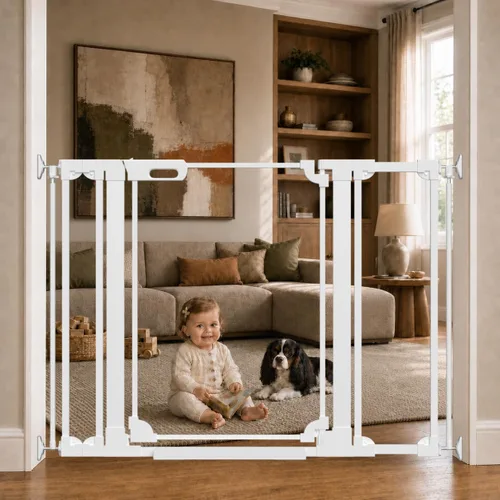Vista 14 de WAOWAO Puerta transparente para bebés para escaleras, diseño moderno, acrílico con cierre automático, puerta para mascotas, 29.52-37.79 pulgadas