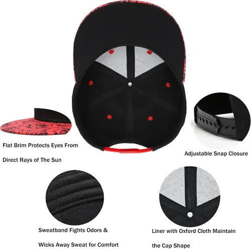 Vista 6 de Gorra de béisbol para hombre, estilo hip hop, visera plana, ajustable, unisex, ajustable, transpirable