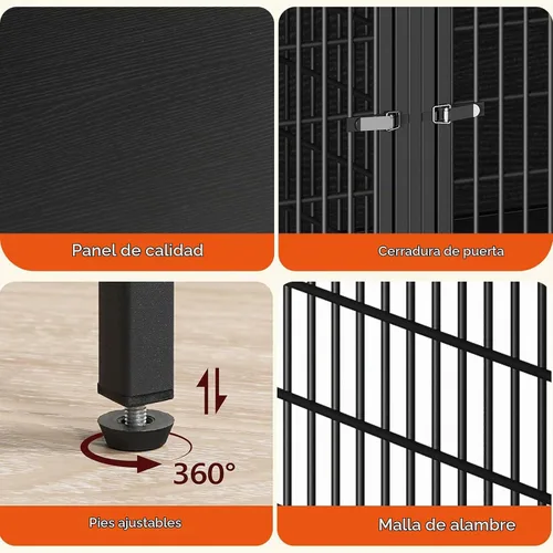 Vista 6 de MAHANCRIS Mueble de jaula para perros para 2 perros, perrera de 43.3 pulgadas con divisor extraíble, muebles para perros resistentes y resistentes