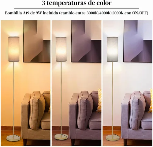 Vista 3 de Boostarea - Lámpara de pie para sala de estar con bombilla de 3 temperaturas de color, lámparas de pie industriales, lámpara alta clásica dorada