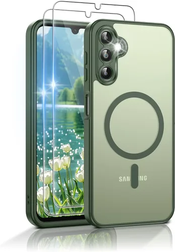 Vista 103 de Gritup Funda para Samsung Galaxy S23 con 2 protectores de pantalla (compatible con MagSafe) (protección de grado militar), delgada, translúcida Negro