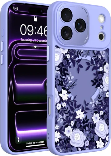 Vista 51 de Magnético para iPhone 13 con protector de pantalla [Compatible con MagSafe] Diseño de patrón floral de flores bonitas, funda delgada a prueba
