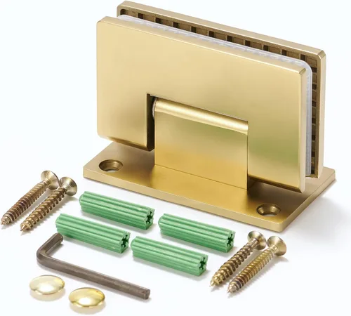 Vista 3 de Ranbo - Bisagra para puerta de cristal de ducha de 90 grados, color dorado, 1 paquete solid 5mm-thick 304 stainless steel, wall to glass mount