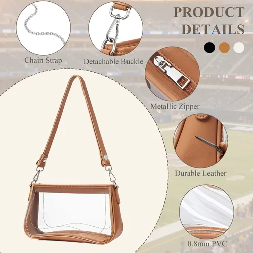 Vista 6 de Bolsa transparente para eventos de estadio, bolsa de hombro, pequeña bolsa transparente con correa ajustable para mujer para conciertos de estadio