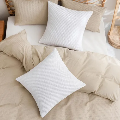 Vista 7 de PHF Funda de almohada 100% algodón con tejido de gofre, 20 x 20 pulgadas, sin relleno, paquete de 2 elegantes fundas de almohada cuadradas Blanco