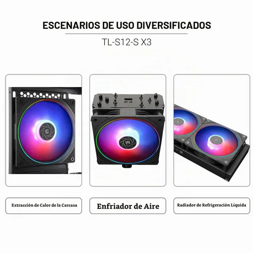 Vista 7 de Thermalright TL-S12-S X3 Ventilador de CPU de 120mm ARGB para Caja con Efecto de Iluminación ARGB, Ventilador de Computadora Silencioso PWM para PC