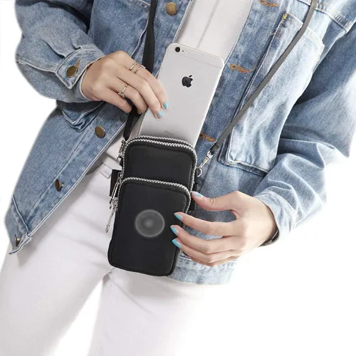 Vista 6 de ZGMYC Bolsa de 3 capas para teléfono celular, bolso de pulsera impermeable deportivo para el hombro, cartera