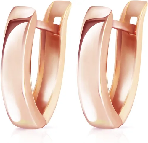 Vista 2 de Galaxy Gold GG Pendientes Huggie ovalados lisos de oro rosa macizo de 14 k, Metal Gema