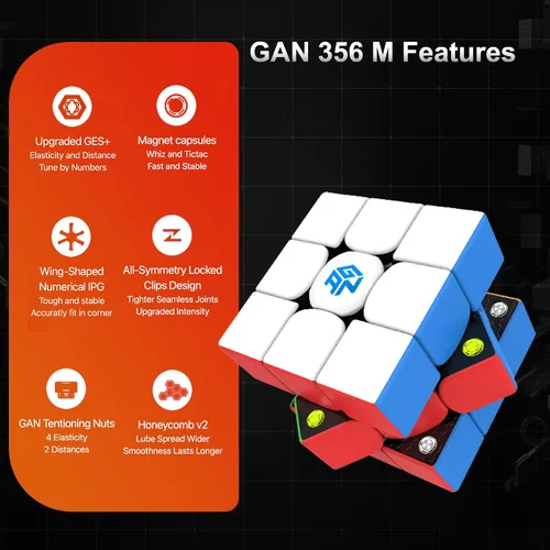 Vista 2 de GAN 356 M 3x3 Cubo magnético de velocidad, GAN Cube versión estándar con GE extra, cubo mágico de 3 x 3 x 3, sin adhesivo (ver. 2020)