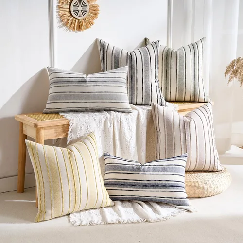 Vista 4 de Juego de 2 fundas de almohada bohemias de 20 x 20 pulgadas con patrón de granja con textura, fundas de almohada decorativas para sofá, dormitorio