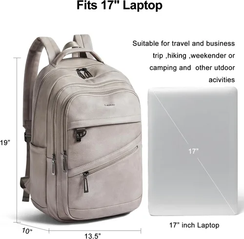 Vista 3 de LATMAP Mochila de 43L para mujeres y hombres - Mochila de cuero vegano, bolsa de viaje, maleta de mano, mochila universitaria, para trabajo