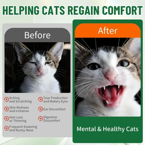 Vista 5 de Alivio de la alergia de gatos para gatos, alivio estacional de alergias cutáneas para gatos con picazón en la piel, patas, ojos, orejas, deja