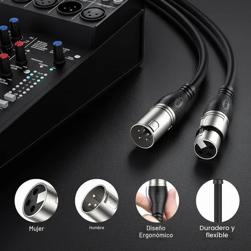 Vista 2 de EBXYA Cable XLR de 2 pies, paquete de 10 unidades, cable de micrófono equilibrado premium con cable XLR de 3 pines macho a hembra, color negro