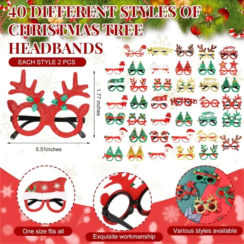 Vista 2 de Poen 80 piezas de marco de gafas de Navidad a granel con purpurina para decoración de gafas de sol de Navidad, disfraz de Navidad, gafas creativas