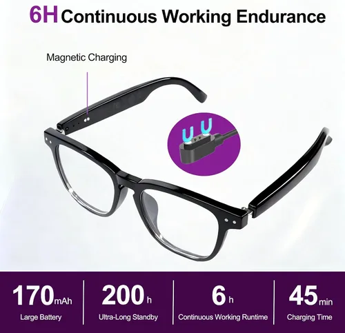 Vista 8 de Lentes de traducción Bluetooth inalámbricos inteligentes AI para hombres/mujeres con altavoces/Bluetooth y más de 140 idiomas traducción