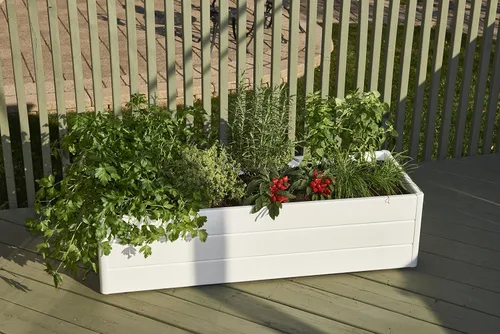 Vista 5 de NuVue Products 26005 - Cama de jardín con terraza al aire libre para cultivar plantas y flores comestibles, caja elevada con panel de veta de madera