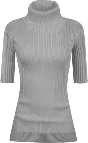 Vista 11 de v28 - Suéter ajustado de cuello alto con mangas de media sisa para mujer, de punto acanalado altamente elástico Baya