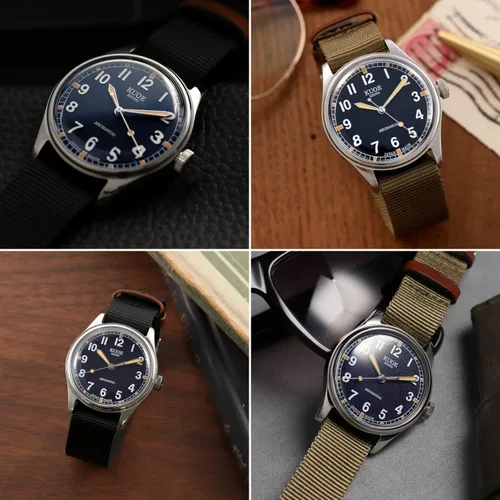 Vista 3 de KUOE Old Smith 90-002 No-Date, Automatic NH38 Movement, Navy, Replacement Belt Included