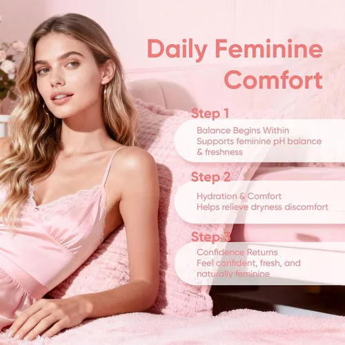 Vista 5 de Radiancy Probiótico para Mujeres Salud Vaginal - Sequedad Vaginal y Equilibrio de pH con Cepas de Lactobacillus, Extracto de Flor de Cerezo, Ácido