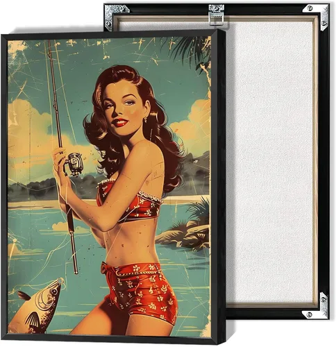 Vista 14 de Póster vintage de la niña piloto sexy de los años 50, arte de pared, arte retro de mediados de siglo, nostalgia estética, impresiones estéticas
