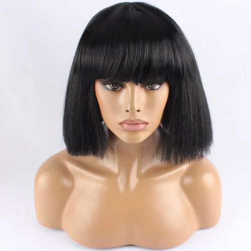 Vista 4 de WeKen peluca de moda con corte bob corto, con flequillo recto, para mujer, peluquines sintéticos, Negro