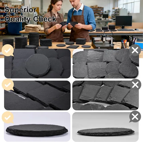 Vista 3 de 36 posavasos de pizarra a granel para grabado láser, 4 pulgadas, 18 piezas naturales hechas a mano de piedra negra, 18 posavasos redondos