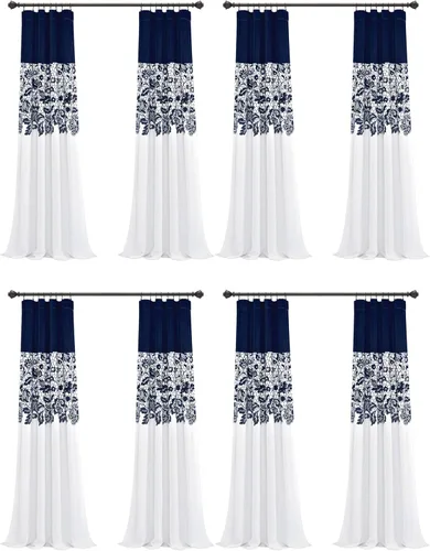Vista 13 de LUSH DÉCOR Azul Marino Cortinas con Estampado Estate Garden de Lush Decor con Filtro de Luz, Juego de Paneles para Ventana para Sala, Comedor