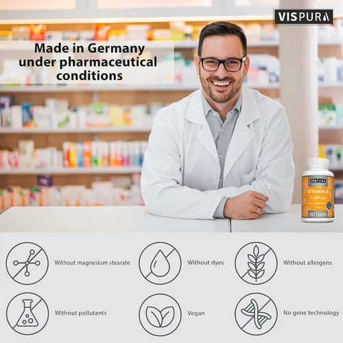 Vista 3 de Complejo de vitamina B, 180 tabletas veganas, todas las vitaminas B, incluyendo B12, B1, B2, B3, B5, B6, B7, B9, ácido fólico, para el estrés