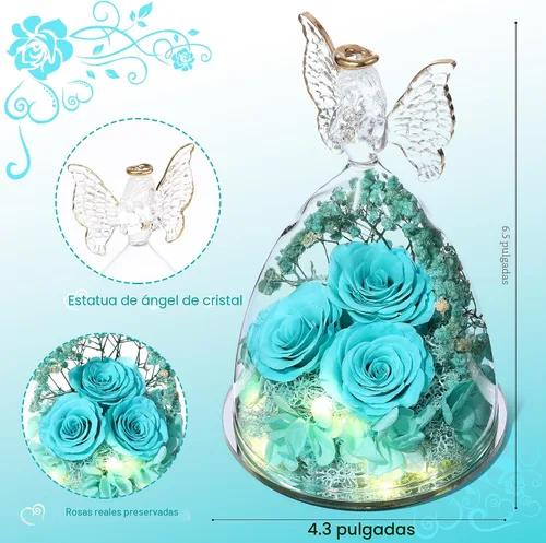 Vista 2 de Regalos de Rosas de Navidad para Mujeres Flor Real Preservada en Figuras de Ángel de Cristal Rosas para Entrega Prime Regalos de Cumpleaños