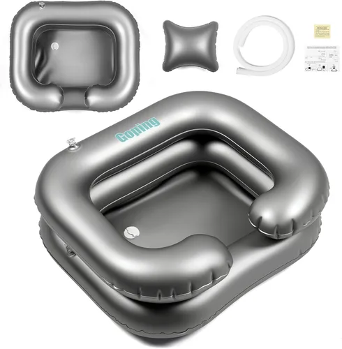 Vista 8 de Cuenca inflable de gran tamaño para lavar el cabello con cabeza incorporada cómoda almohada champú lavabo para ancianos discapacitados embarazadas