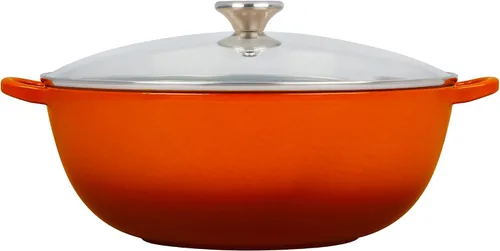 Vista 3 de Le Creuset Horno de chef de hierro fundido esmaltado con tapa de vidrio, 7.5 cuartos de galón., Llama