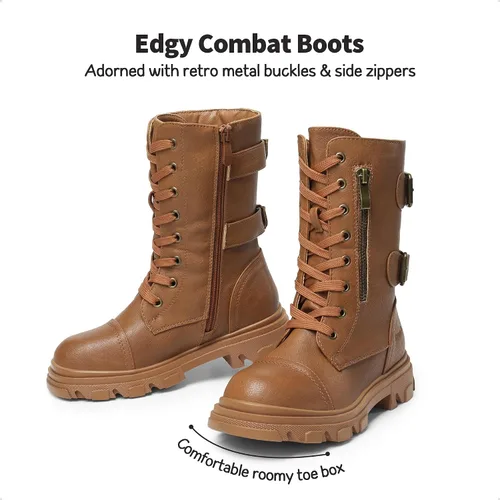 Vista 4 de DREAM PAIRS Botas de tobillo con cremallera lateral para niñas pequeñasniños grandes
