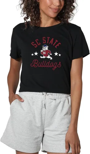 Vista 148 de Colección oficial de camisetas con diseño de mascota desgastada para mujer, color negro Grizzlies del estado de Adams