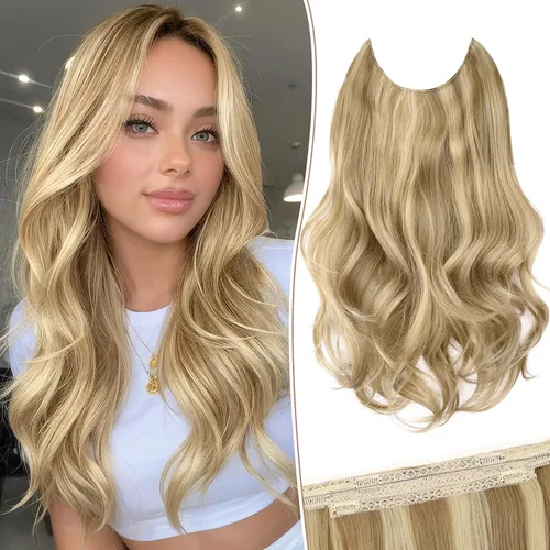 Vista 43 de KooKaStyle Extensiones de Cabello con Alambre Invisible, Largas, Lacias, en Capas, Sintéticas con Alambre Transparente, Tamaño Ajustable, 6 Clips