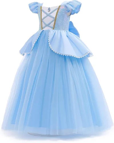 Vista 9 de Hulaha Disfraz de princesa para niñas, disfraz de cosplay de Halloween para Cenicienta, 6-7 años