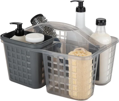 Vista 5 de Bath Bliss 2 en 1 portátil, organizador de ducha y baño para champú, acondicionador, jabón y cosméticos, en bolsa de baño gris (26118-GRIS)