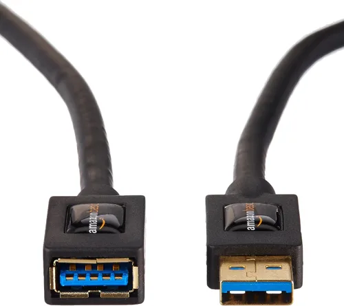 Vista 2 de Amazon Basics Paquete de 2 cables de extensión USB 3.0, transferencia rápida de datos de 4.8 Gbps, USB-A macho a hembra, conectores chapados en oro
