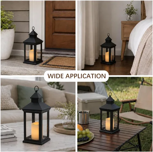 Vista 6 de Linterna negra de granja de 14 pulgadas, vela LED parpadeante con [Paquete de 1] NEGRO - Blanco cálido LED parpadeante