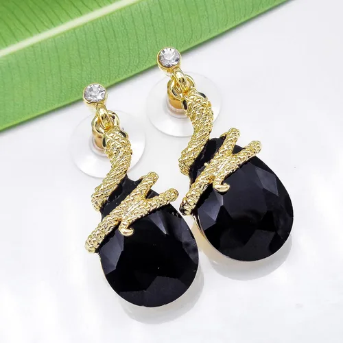 Vista 54 de Navachi Pendientes colgantes de gota de serpiente con forma de pera multicolor de cristal chapado en oro de 18 quilates