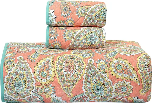Vista 18 de ROYALE LINENS Juego de edredón de 2 piezas de tamaño individual – Suave y ligero 100% microfibra acolchada – Colcha estampada – Edredón acolchado