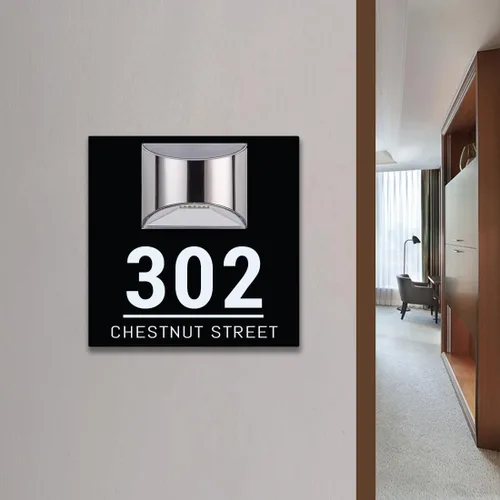 Vista 5 de Placa de puerta moderna solar personalizada, placa de dirección iluminada con placa LED personalizada, letrero acrílico iluminado LED, regalo
