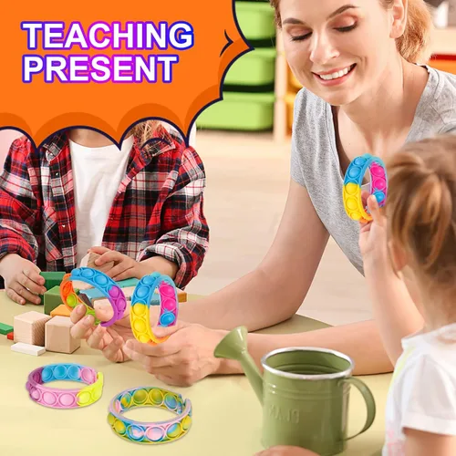 Vista 2 de Pulseras de reventar juguetes para la ansiedad, paquete de 24 juguetes a granel para fiestas para niños, pulseras Pop Fidget Toy Fidgets