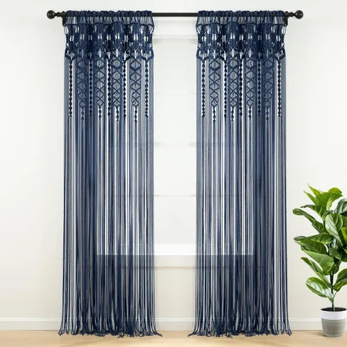 Vista 15 de Lush Decor Panel Individual de Cortina de Ventana de Algodón Texturizado Macramé Boho 40" An x 84" L Rubor - Cortinas de Macramé para Ventanas