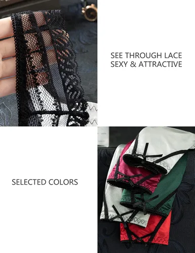 Vista 4 de Seamless Thongs For Women Pack Of 5 Sexy Underwear Women Panties See Through Lace Thong & Satin Thong Panties