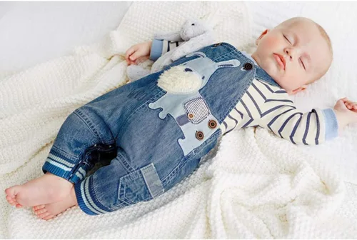 Vista 2 de Linda ropa de bebé niño traje niño niño camiseta de manga larga a rayas + mono de mezclilla mono pantalones conjuntos conjuntos