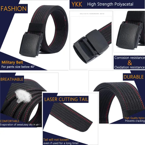 Vista 4 de LionVII Cinturones de trabajo de nailon para hombre, cinturón de lona transpirable con hebilla de plástico, fácil de recortar para adaptarse a
