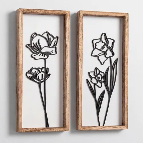 Vista 14 de Tide and Tales Arte de pared floral botánico 3D (juego de 2 marcos) listo para colgar, decoración bohemia ligera para paredes, decoraciones Naturales